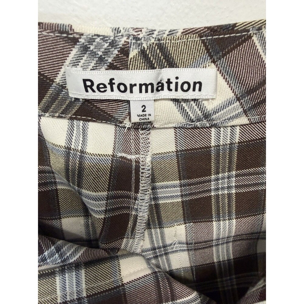 Reformation Y2K Women’s Franklin brown Plaid Straight Leg Pants Rayon Sz 2 - Picture 15 of 16